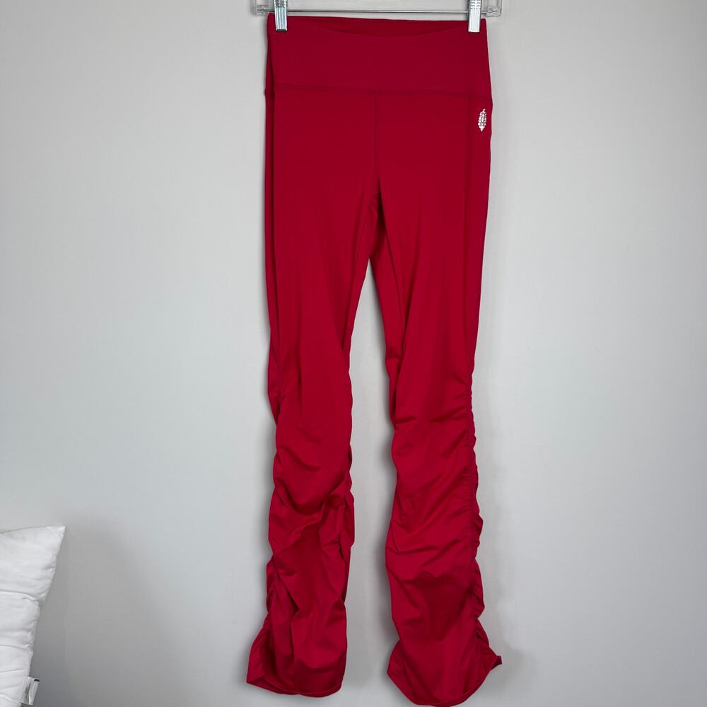 Free People FP Movement Speed of Light Ruched Flare Red Leggings XS